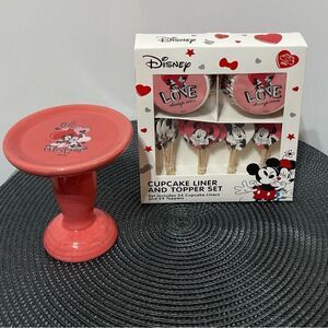 Disney Mickey & Minnie Cupcake Liners & Toppers set of 48 and Cupcake stand NWT